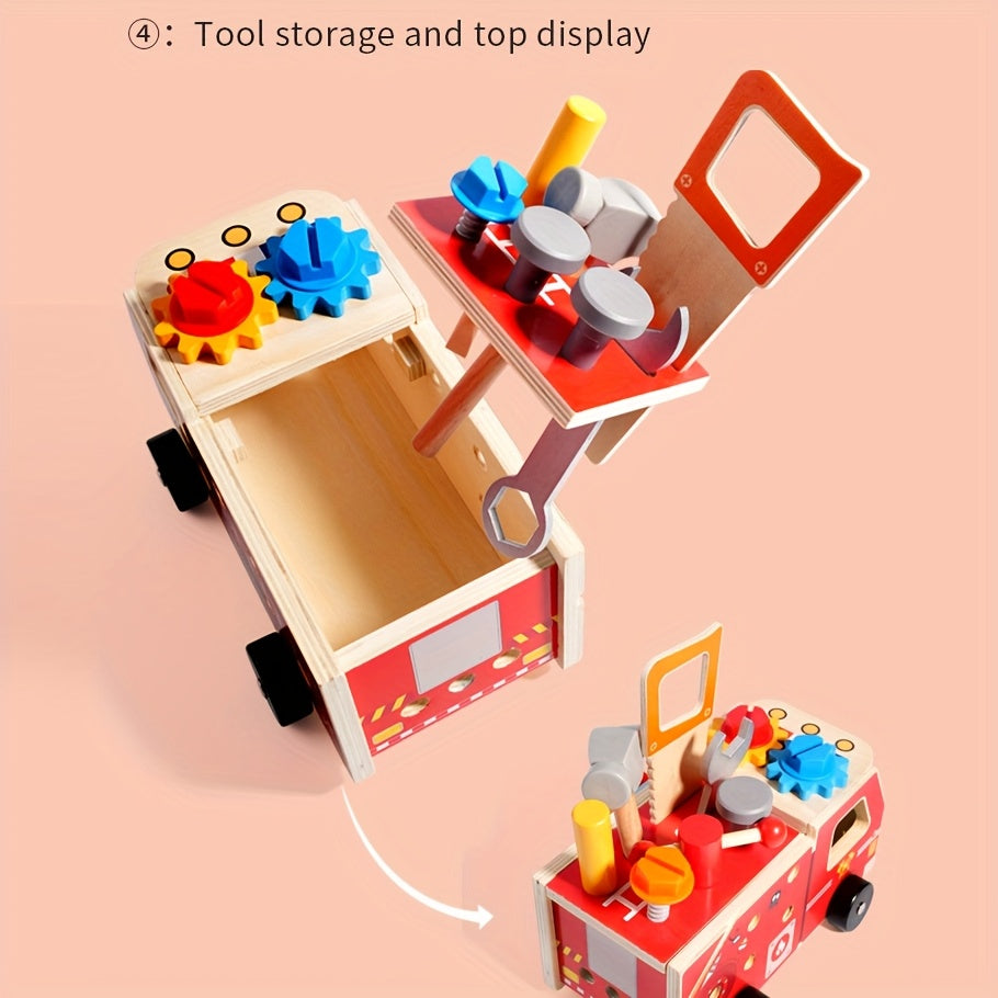 Wooden Firetruck Tool Set – STEM Construction & Pretend Play Toy-Toyfetti