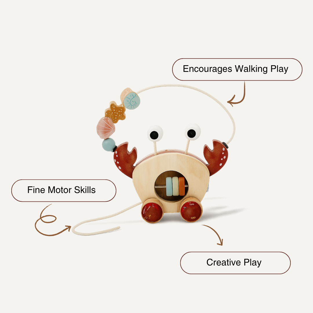 Wooden Pull-Along Crab Toy with Bead Maze