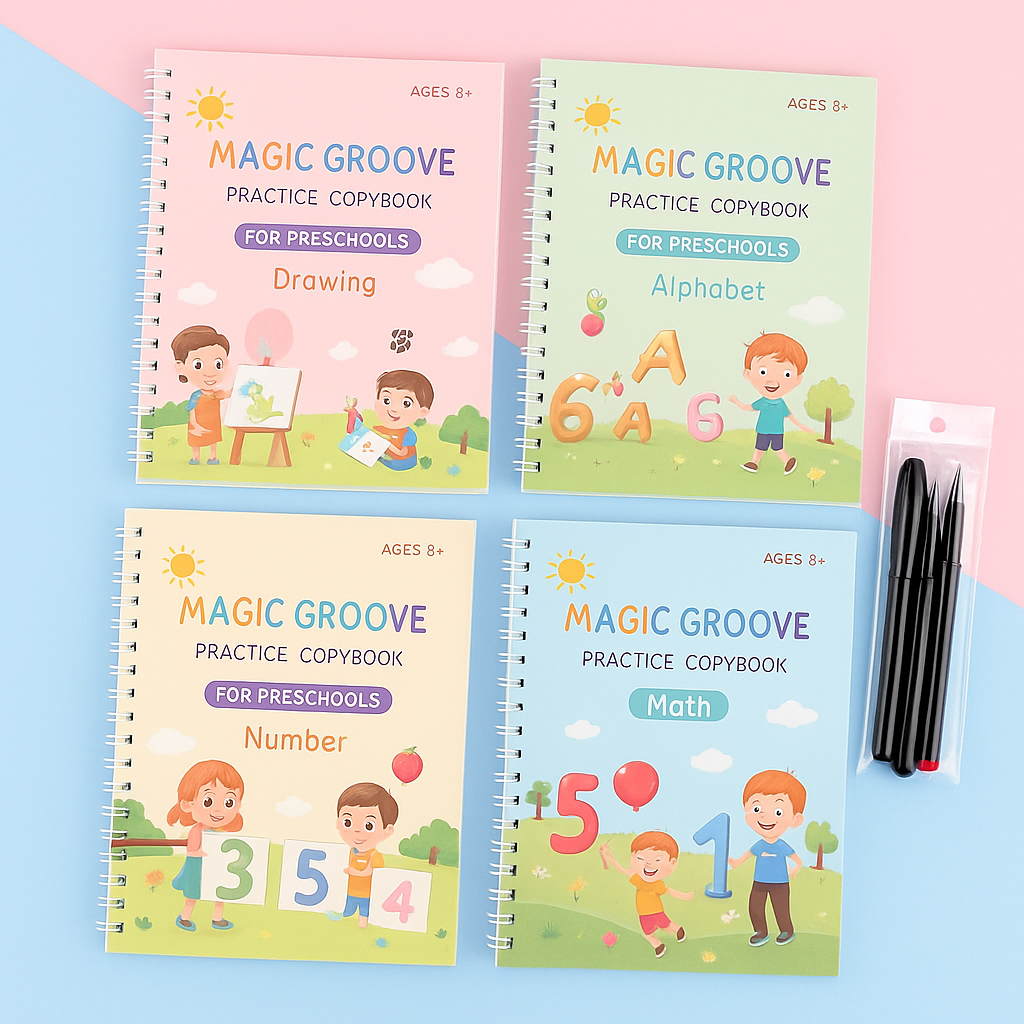 Calligraphy Book™ – Preschool Writing & Motor Skills Training Set (4 Books + Pens)