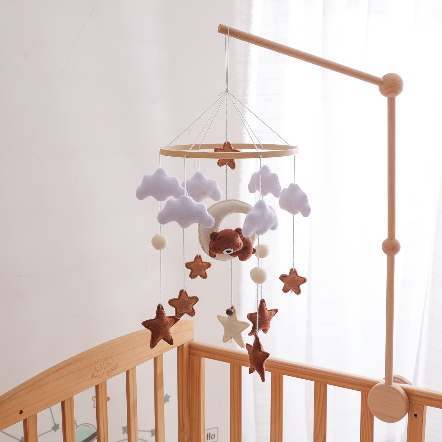 Felt Bear Crib Mobile – Soft Clouds, Stars & Moon Hanging Toy-Toyfetti