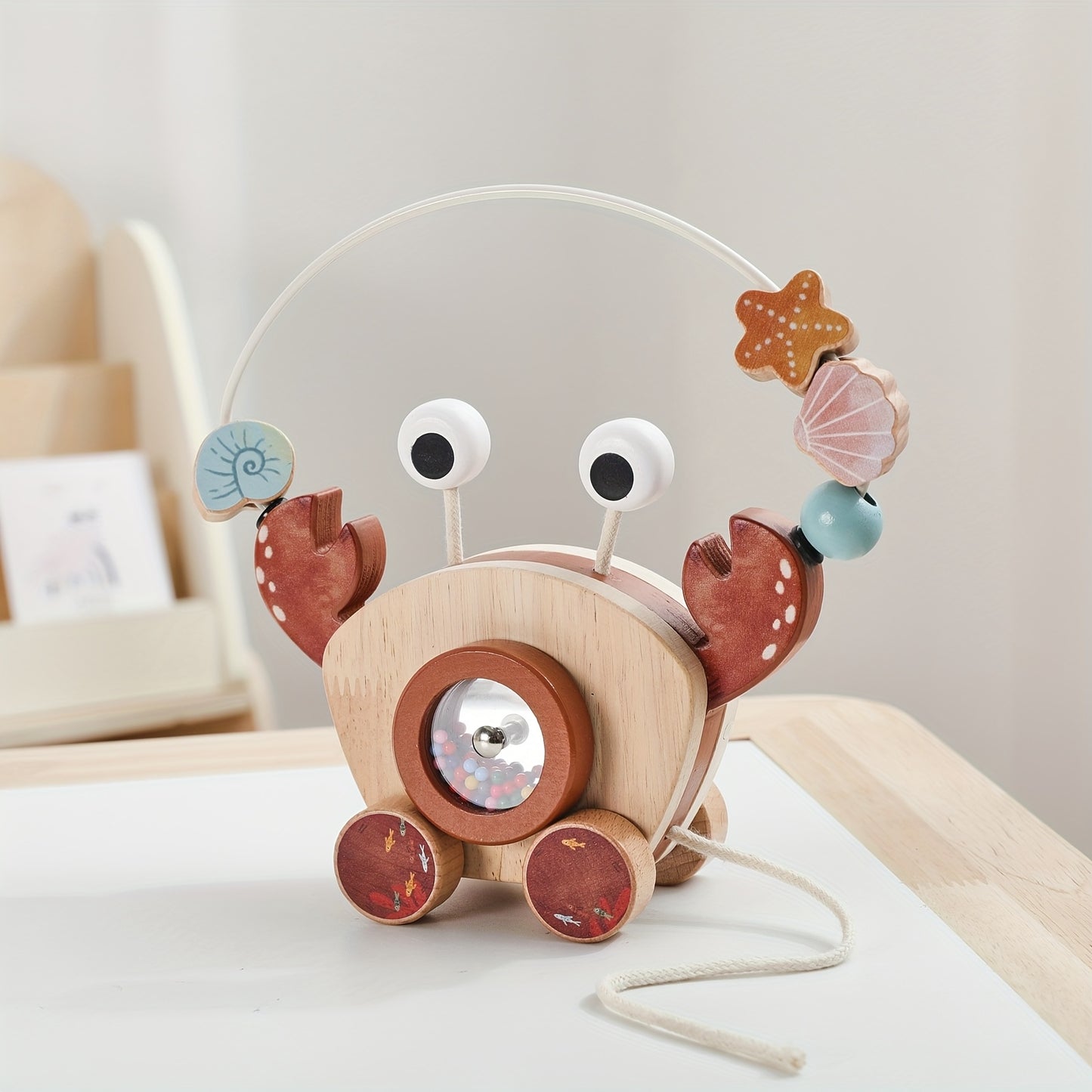 Wooden Pull-Along Crab Toy with Bead Maze-Toyfetti