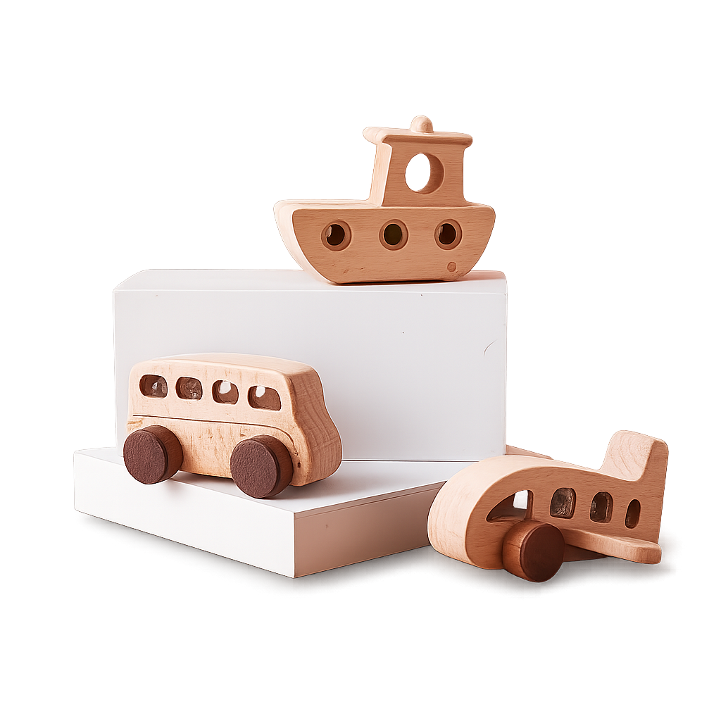 Wooden Vehicle Trio – Car, Airplane & Boat Set-Toyfetti