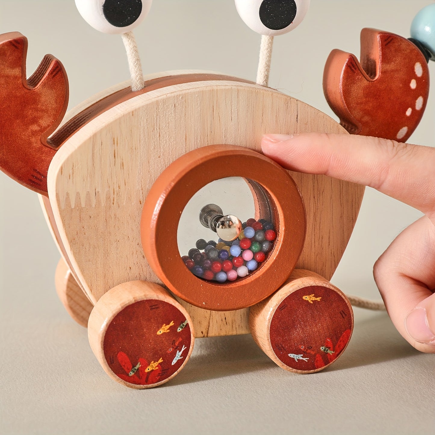 Wooden Pull-Along Crab Toy with Bead Maze-Toyfetti
