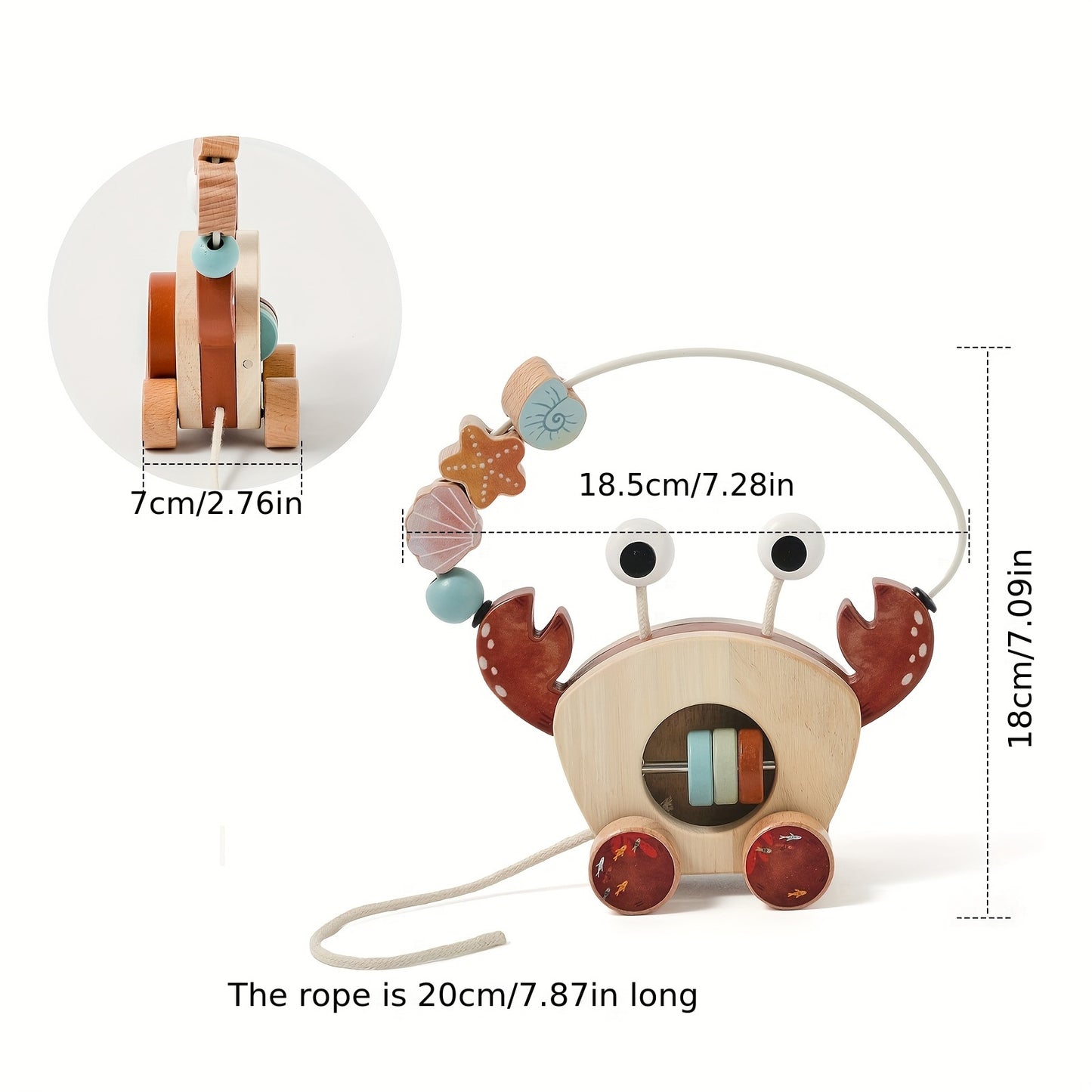 Wooden Pull-Along Crab Toy with Bead Maze-Toyfetti