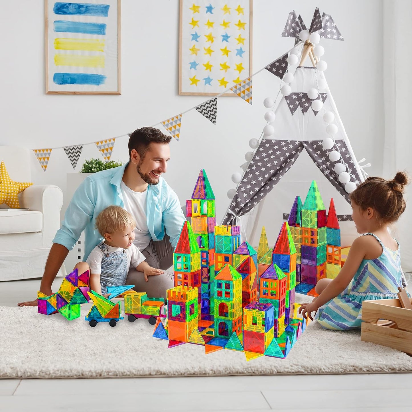Montessori Magnetic Building Blocks – 60-Piece Creative STEM Play Set