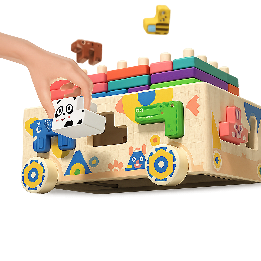 Animal Shape Sorter on Wheels – Montessori Wooden Block Puzzle-Toyfetti