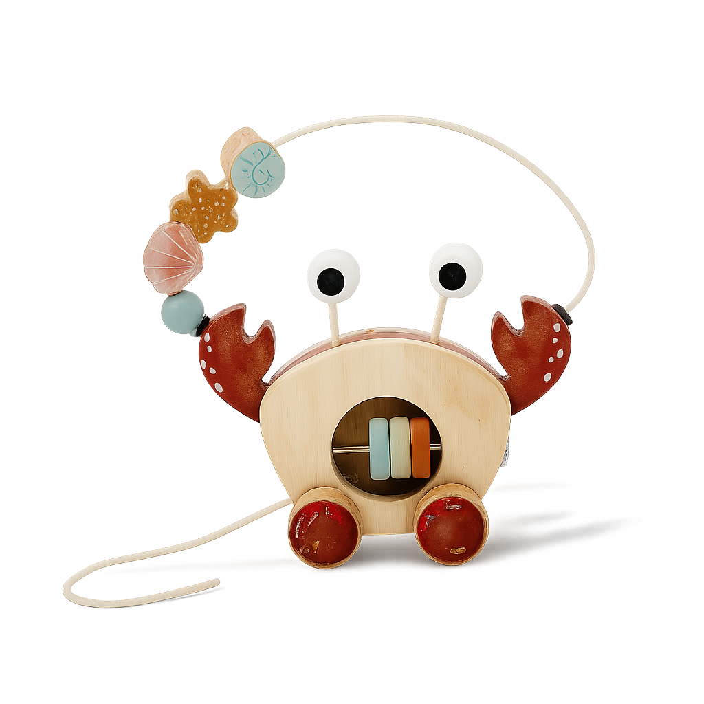 Wooden Pull-Along Crab Toy with Bead Maze-Toyfetti