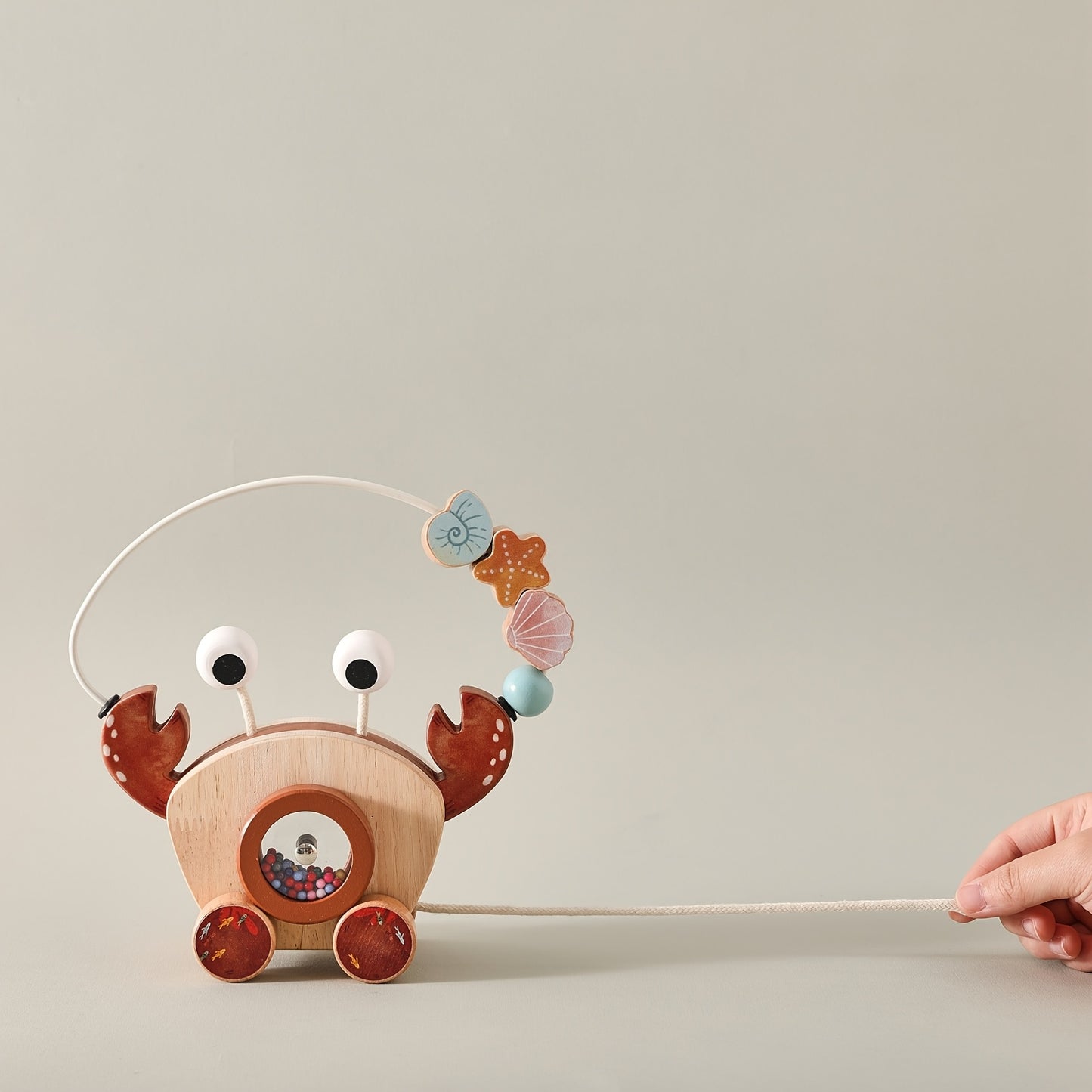 Wooden Pull-Along Crab Toy with Bead Maze-Toyfetti