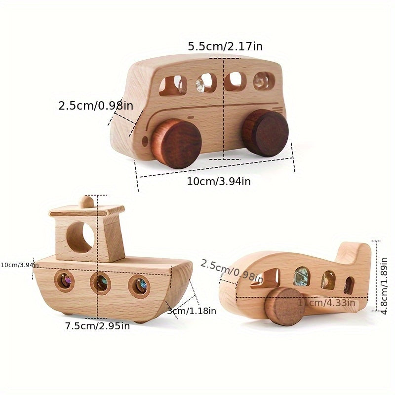 Wooden Vehicle Trio – Car, Airplane & Boat Set-Toyfetti