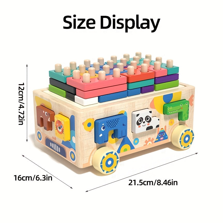 Animal Shape Sorter on Wheels – Montessori Wooden Block Puzzle-Toyfetti