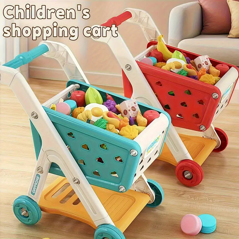 Mini Supermarket Shopping Cart Play Set — 17pcs/26pcs Role Play Food Toy for Kids