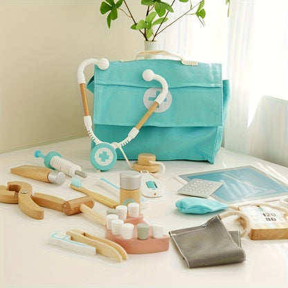 2-in-1 Wooden Doctor & Nurse Role Play Kit – Blue & Pink Pretend Medical Set for Kids