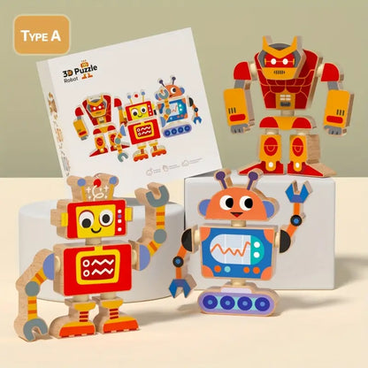 Creative Wooden Robot Assembly Toy – 6-Piece DIY Set