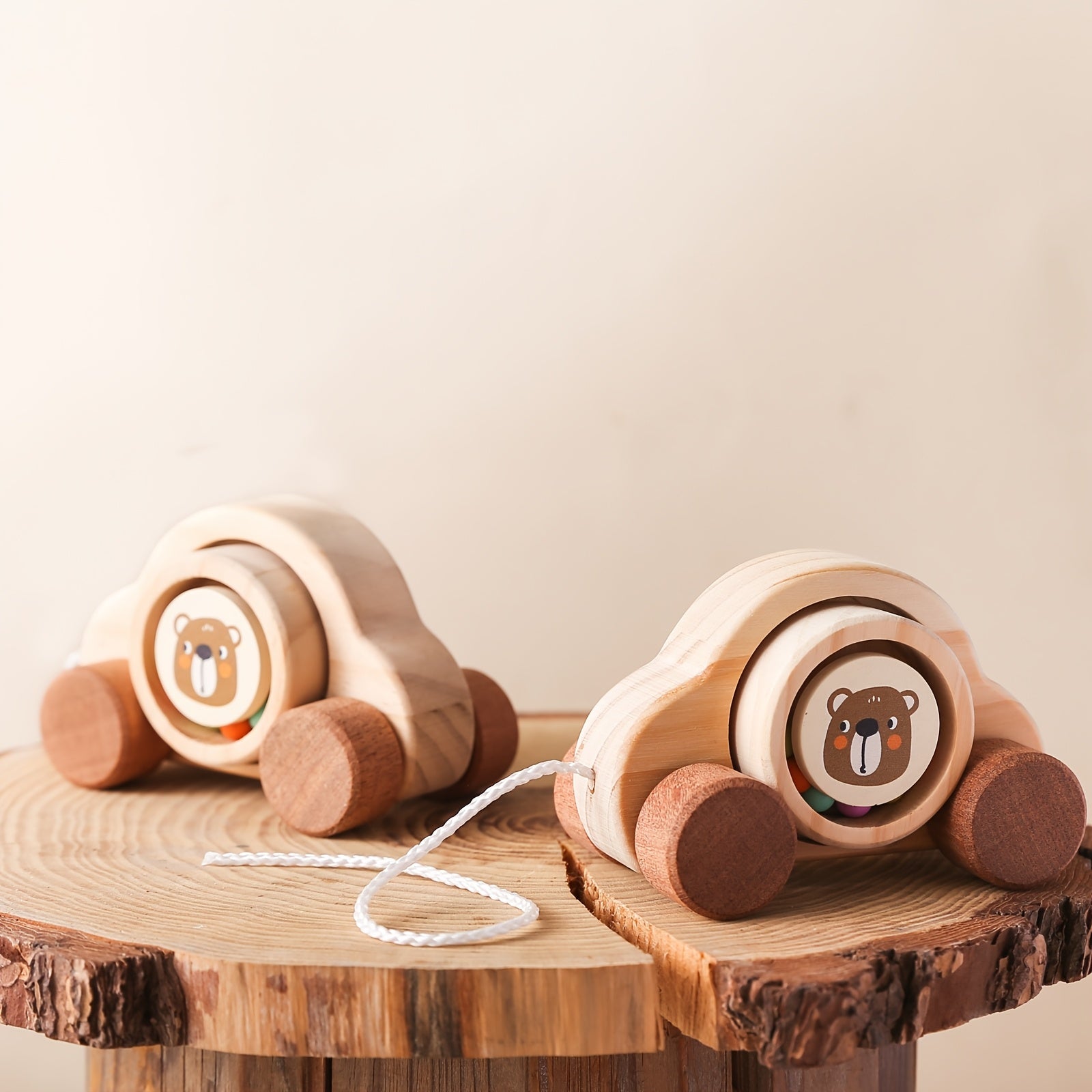 Wooden Pull-Along Bear Car – Montessori Toddler-Toyfetti