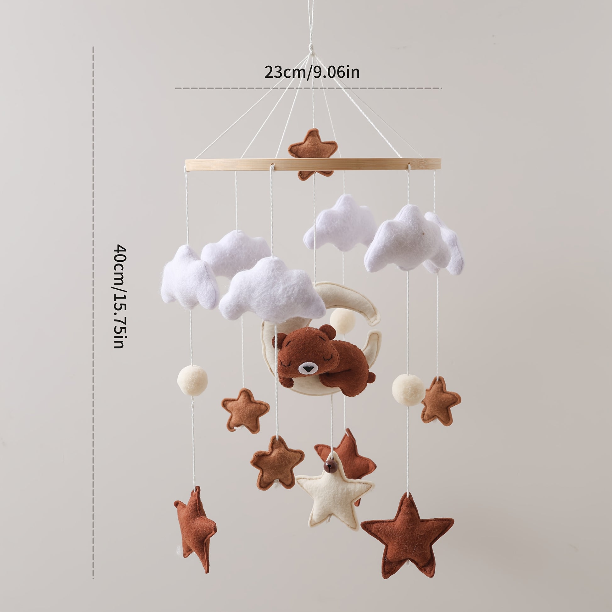 Felt Bear Crib Mobile – Soft Clouds, Stars & Moon Hanging Toy-Toyfetti