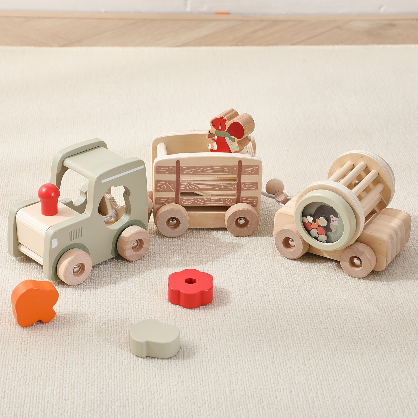 Wooden Train Puzzle Toy – Color & Shape Matching Squirrel-Toyfetti