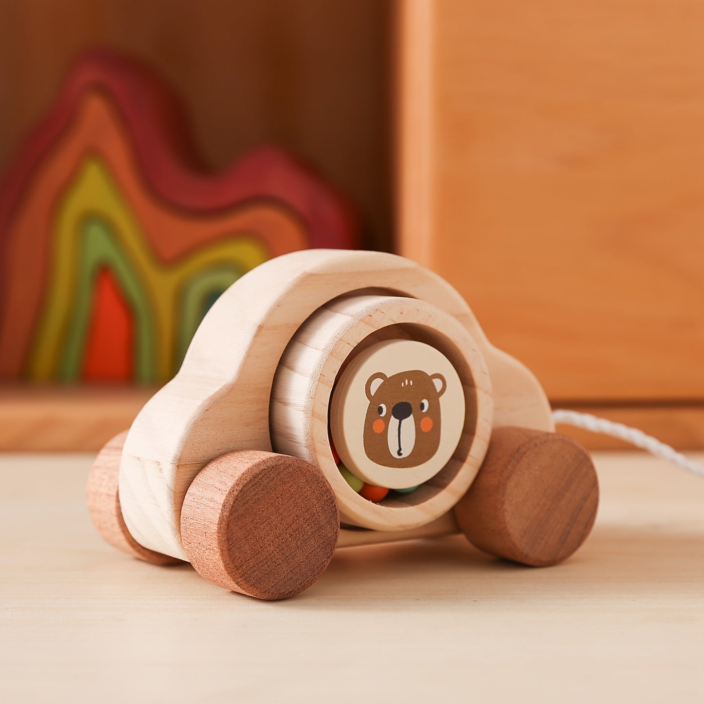 Wooden Pull-Along Bear Car – Montessori Toddler-Toyfetti