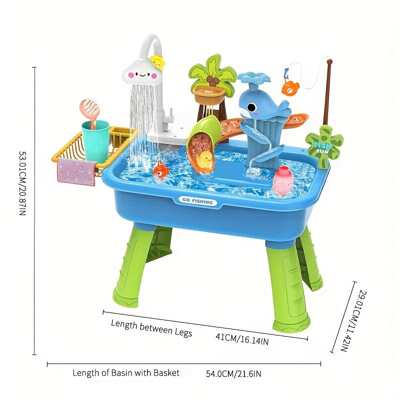 Water Table – Multifunctional Outdoor Play Station with Pump, Faucet, and Sand Area-Toyfetti