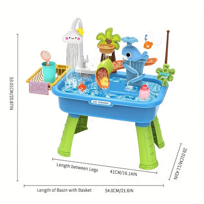 Water Table – Multifunctional Outdoor Play Station with Pump, Faucet, and Sand Area-Toyfetti