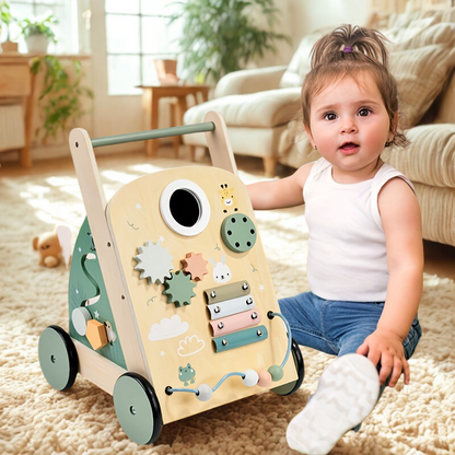 Montessori Baby Walker – 7-in-1 Wooden Push Toy with Xylophone, Gears & Shape Blocks-Toyfetti