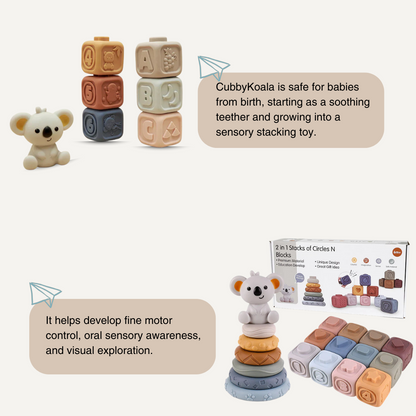 CubbyKoala – Soft Silicone Teether & Stacking Toy Set for Babies