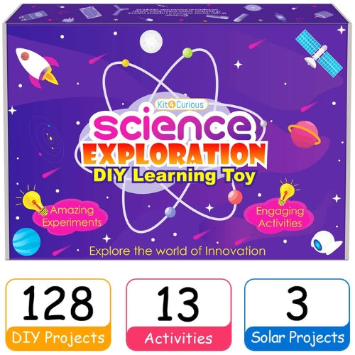 The Toyfetti RoboGenius 140-in-1 STEM Robotics & Engineering Kit for Kids features planets, rockets, and satellites on a purple box. It offers 140 DIY projects, including robotics and engineering—perfect for hands-on STEM learning.
