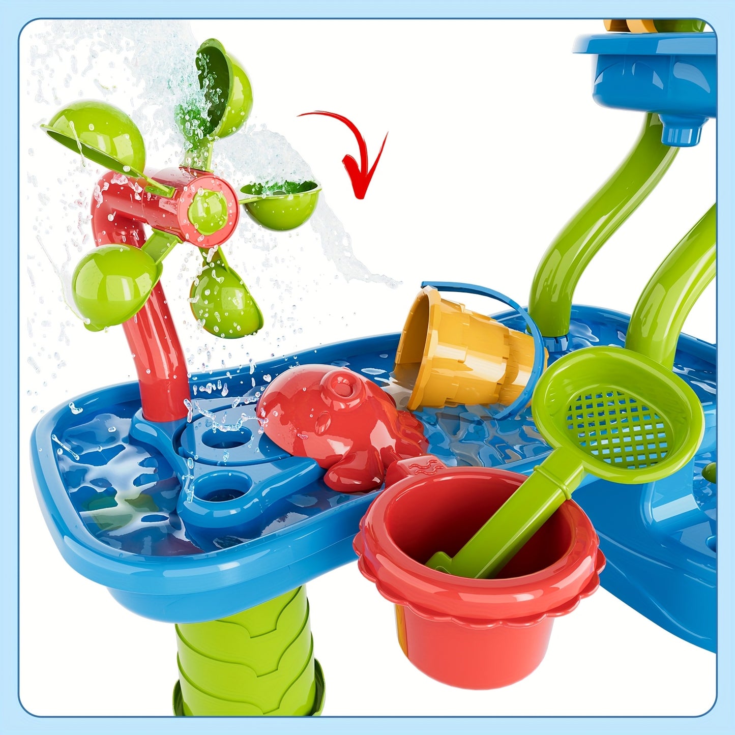 TEMI 4-Tier Multifunctional Kids Sand & Water Play Table with Slide – Summer Fun for Curious Minds-Toyfetti