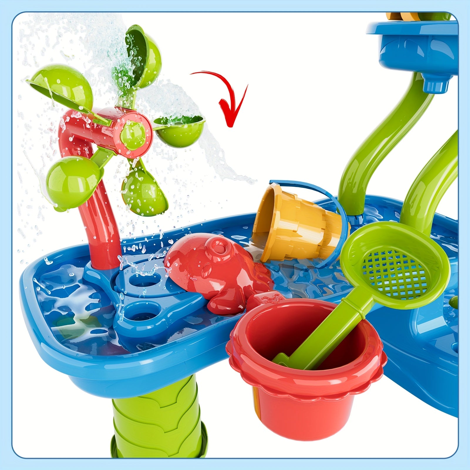 TEMI 4-Tier Multifunctional Kids Sand & Water Play Table with Slide – Summer Fun for Curious Minds-Toyfetti