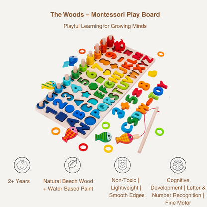 Woody – Montessori Wooden Activity Board for Counting, Letters & Shapes