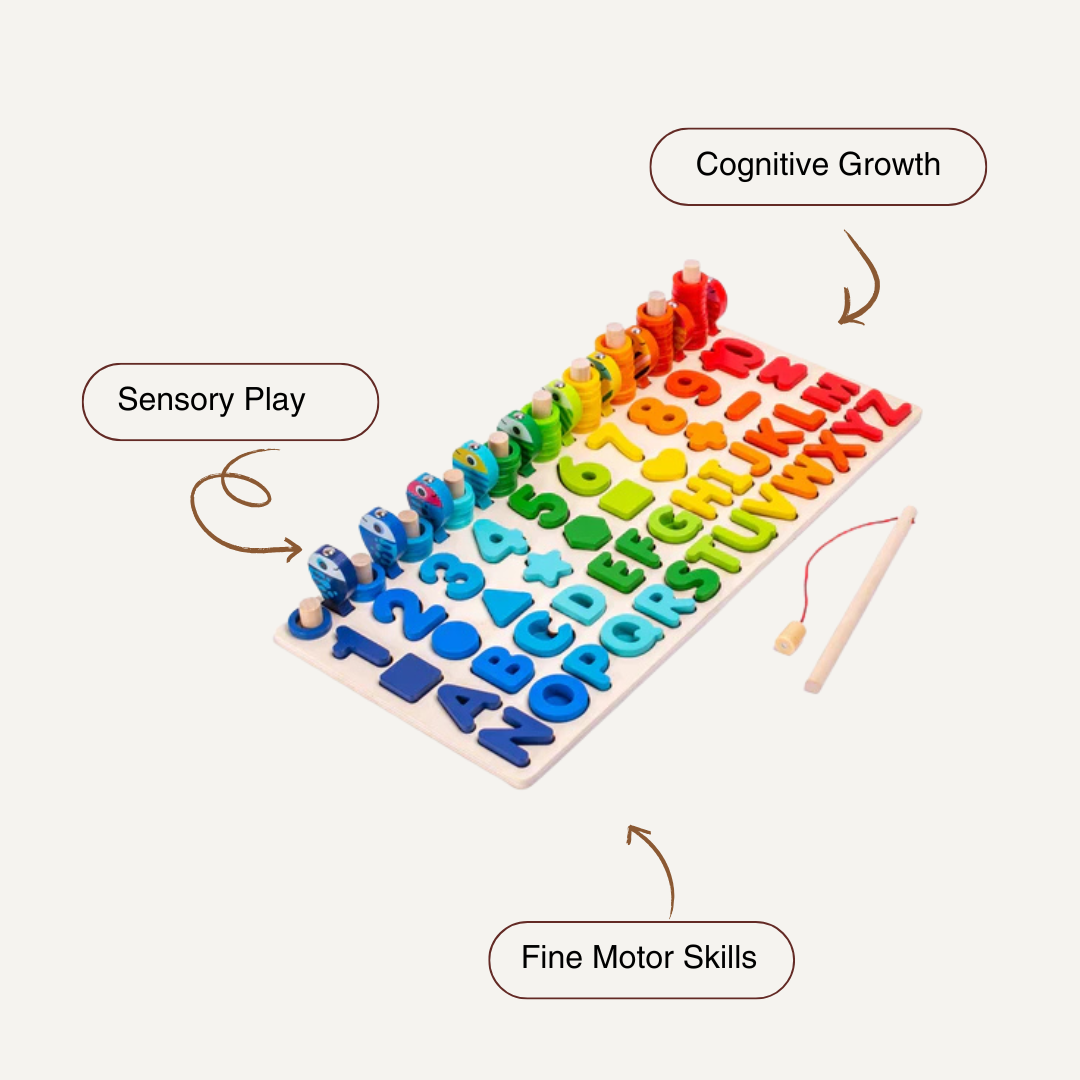 Woody – Montessori Wooden Activity Board for Counting, Letters & Shapes