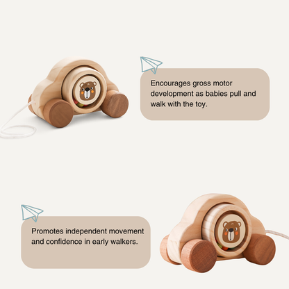 Wooden Pull-Along Bear Car – Montessori Toddler