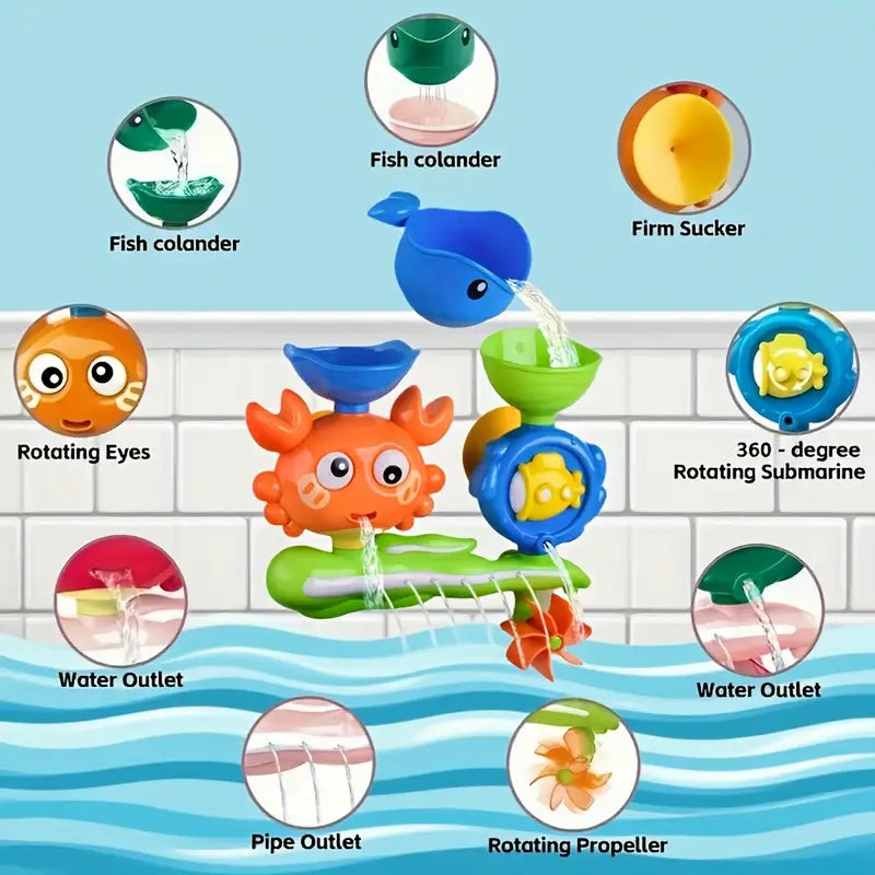 Interactive Suction Cup Bath Toy Set — Crab, Fish & Spinners for Water Play