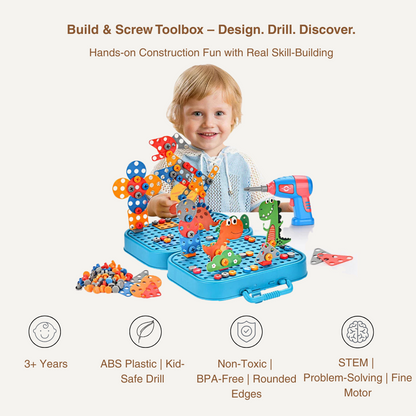 Build & Screw Toolbox – Kids Drill & Design Set | Boost Focus, Creativity & Motor Skills