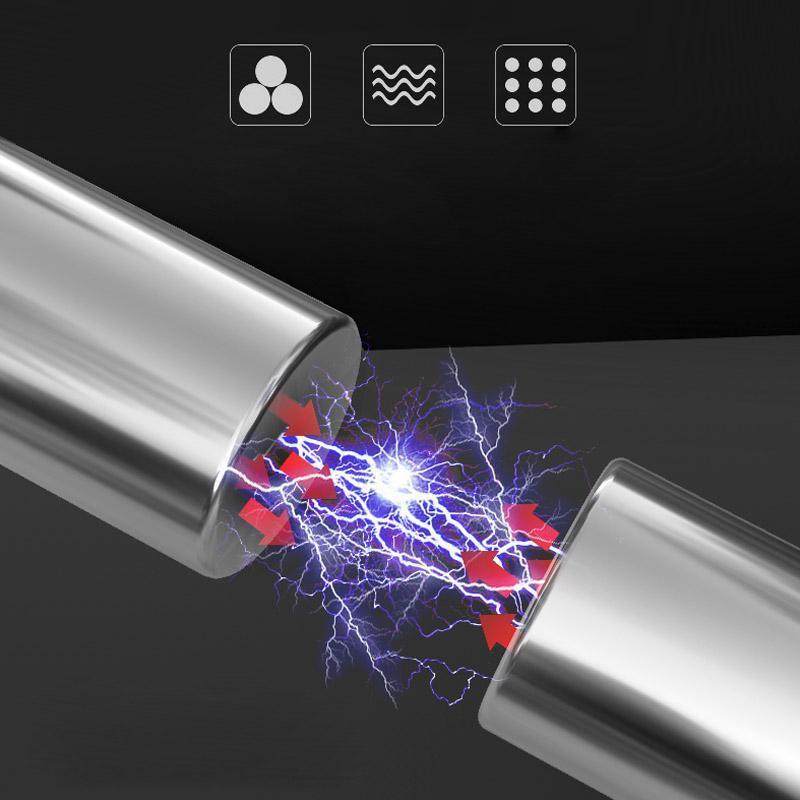 Two metal rods spark with electric energy as red arrows point to the gap, highlighting Toyfetti’s MagnoCraft – Magnetic Building Set for Creative Kids, designed to boost focus, logic & imagination with pattern icons above.