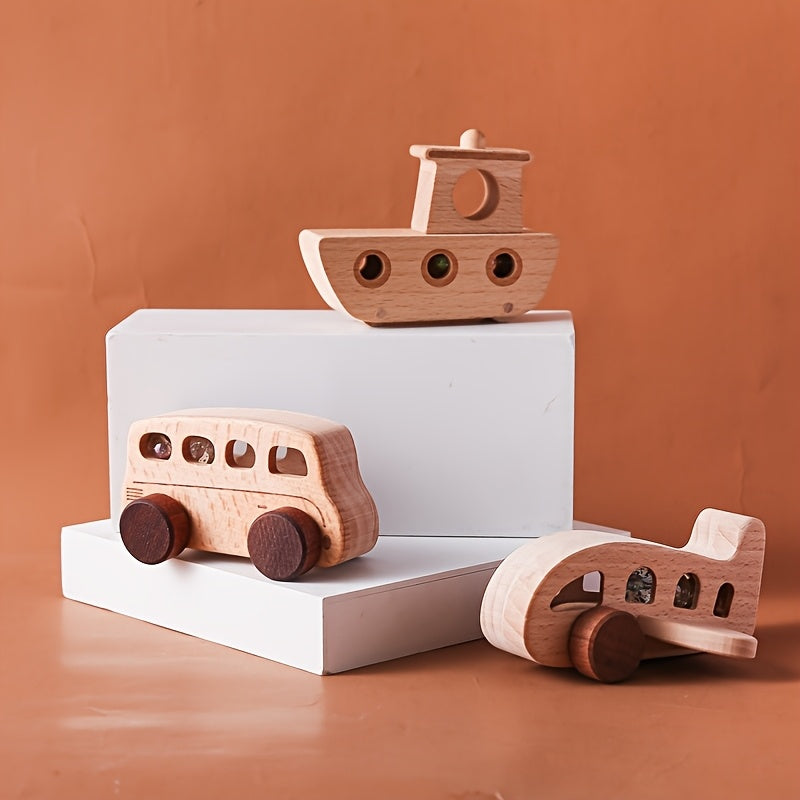 Wooden Vehicle Trio – Car, Airplane & Boat Set-Toyfetti