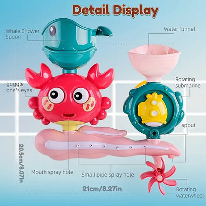 Interactive Suction Cup Bath Toy Set — Crab, Fish & Spinners for Water Play