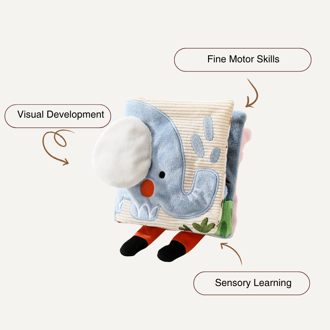 Elephant Sensory Soft Book – Plush Baby Learning Toy