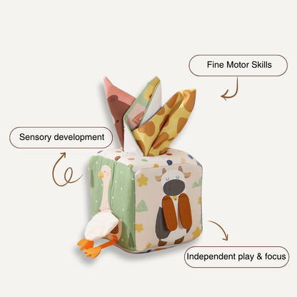 Soft Sensory Tissue Box Toy – Crinkle & Pull Cube