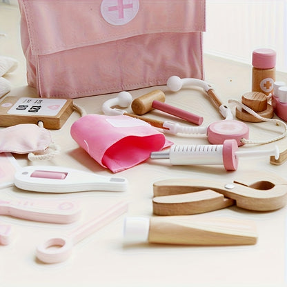 2-in-1 Wooden Doctor & Nurse Role Play Kit – Blue & Pink Pretend Medical Set for Kids