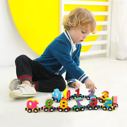 Montessori Wooden Animal Train – Magnetic Numbered Cars for Early Learning Fun!