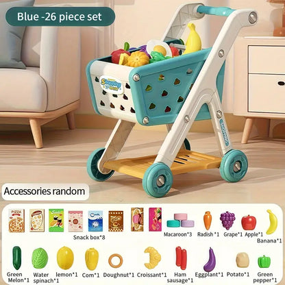 Mini Supermarket Shopping Cart Play Set — 17pcs/26pcs Role Play Food Toy for Kids