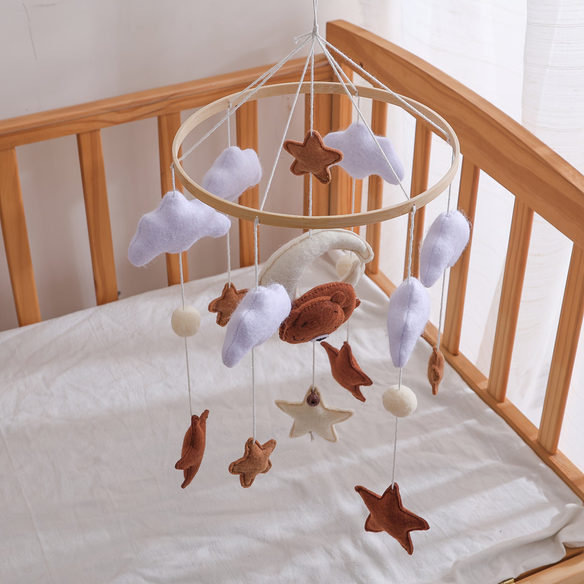 Felt Bear Crib Mobile – Soft Clouds, Stars & Moon Hanging Toy-Toyfetti