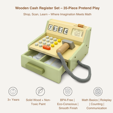 Wooden Kids Cash Register Playset – 35pcs Educational Pretend Shop