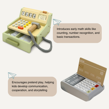 Wooden Kids Cash Register Playset – 35pcs Educational Pretend Shop