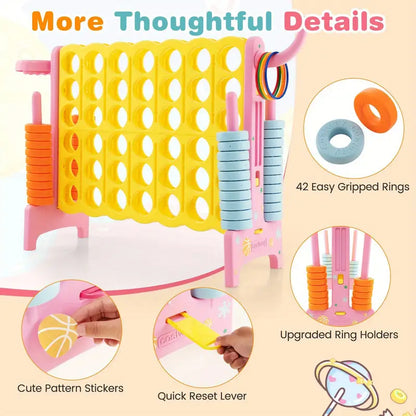 COSTWAY Jumbo 4-in-1 Game Set – Giant Connect 4 Board with Basketball Hoop & Ring Toss