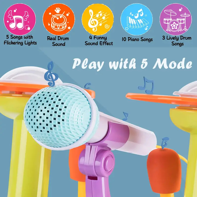 Colorful Mini Jazz Drum Set for Kids — with 2 Sticks & Microphone