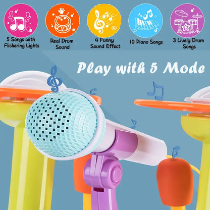 Colorful Mini Jazz Drum Set for Kids — with 2 Sticks & Microphone
