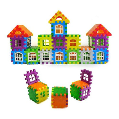 Toyfetti House Building Blocks – Creative Architecture Toy for Kids lets children construct a castle with three towers and windows, plus three cube-shaped buildings—perfect for engaging, creative play and hands-on learning.