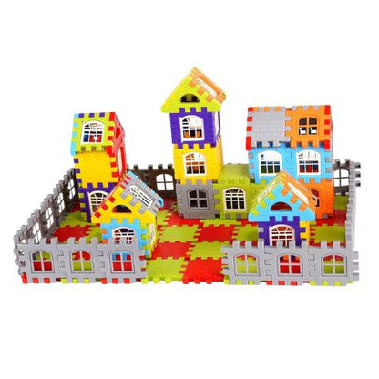 Toyfetti’s House Building Blocks – Creative Architecture Toy for Kids lets children assemble colorful houses with windows and fences on a checker-patterned base, sparking creativity through imaginative play and learning.