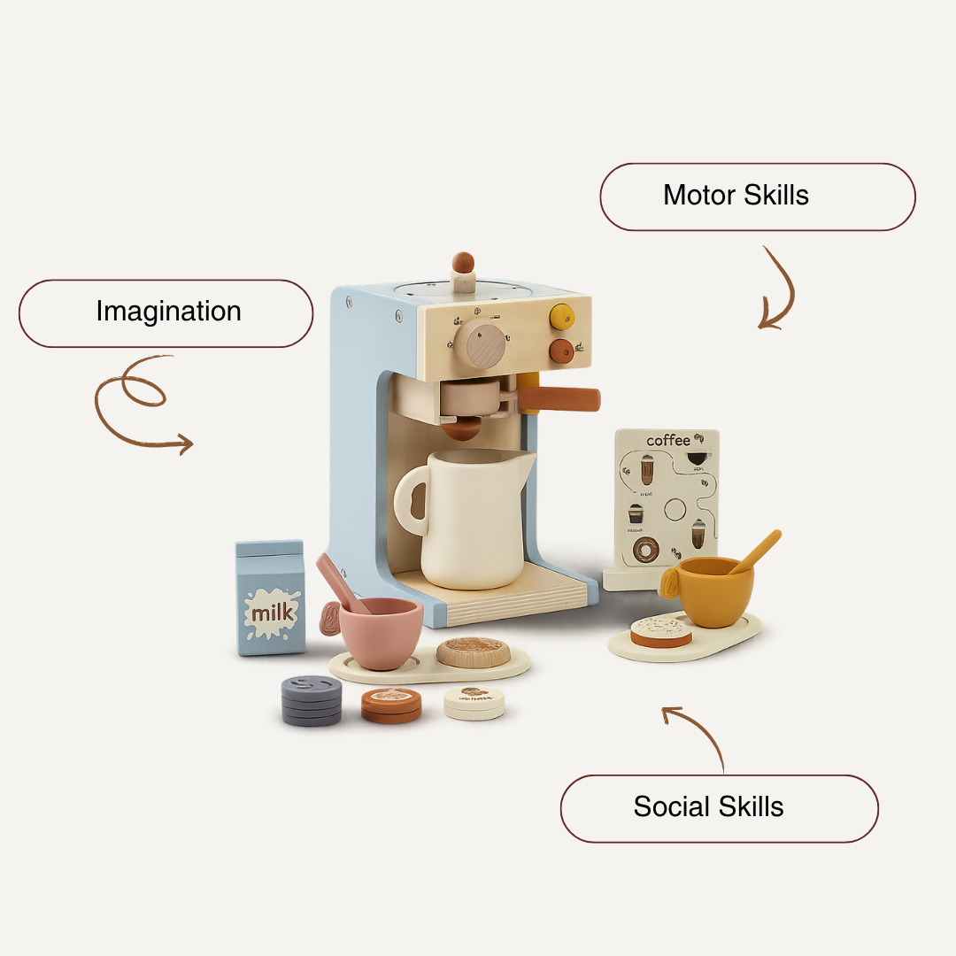 Title Mini Barista Wooden Coffee Maker Playset – Pretend Espresso Machine